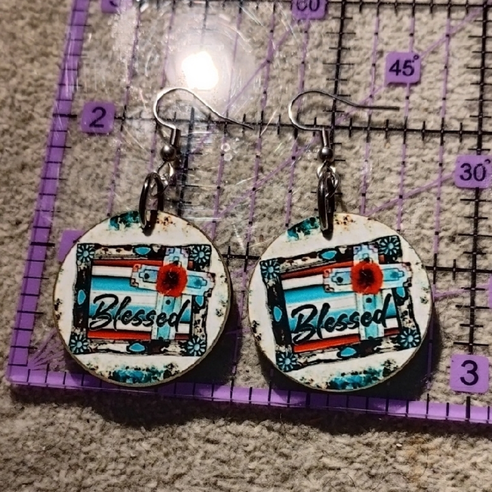 Colorful 'Blessed' Earrings - Picture 3 of 3